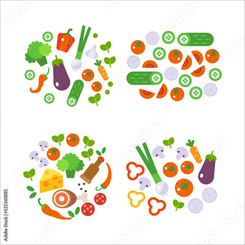 Fresh Vegetables Food flat illustration isolated on white. Healthy lifestyle