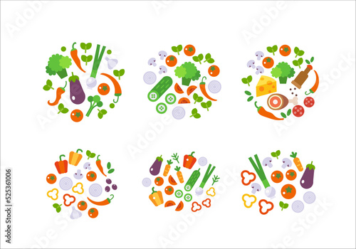Fresh Vegetables Food flat illustration isolated on white. Healthy lifestyle