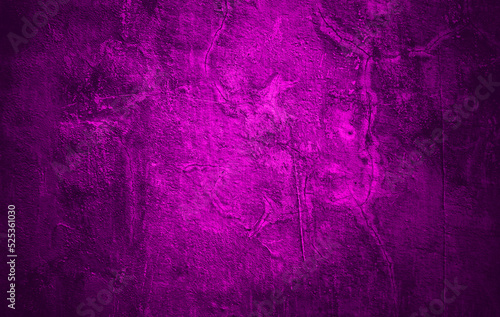 Purple concrete wall texture background. Cement wall with red and purple neon on dark background