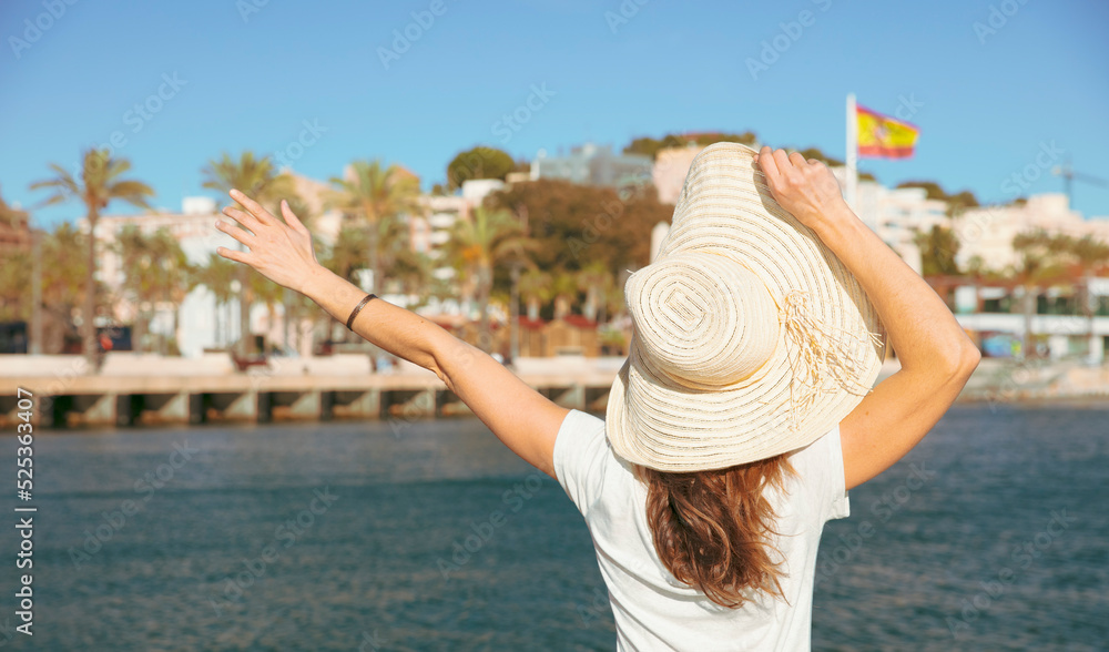 woman,sea, boat and spain flag