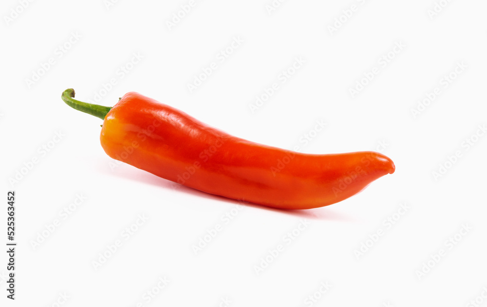 One fresh pod of hot red pepper on a white isolated background