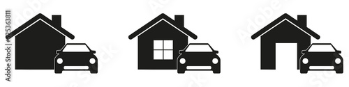 Icons of cars and houses. Isolated on a white background in modern honor. Vector illustration eps10