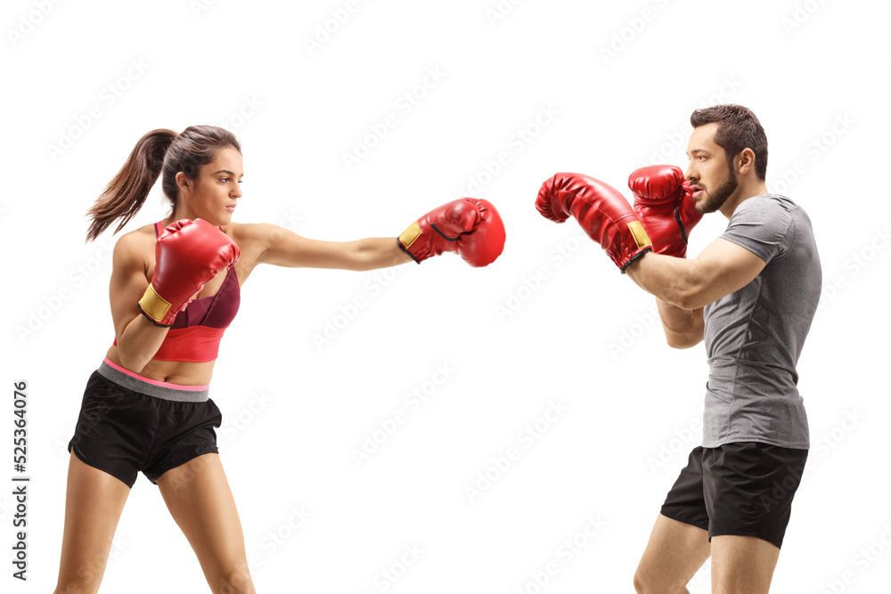 Man and woman fighting with boxing gloves Man and woman fighting with boxing gloves