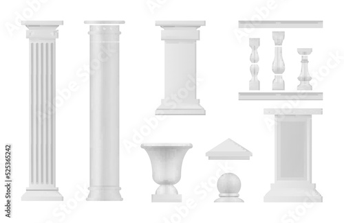 Stampa su tela Antique architectural elements white columns set realistic vector classical marb
