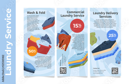 Commercial laundry delivery service sale digital coupon poster set vector illustration