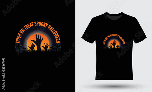 Moonlight zombie hand rising out Of a graveyard Halloween t-shirt design 02