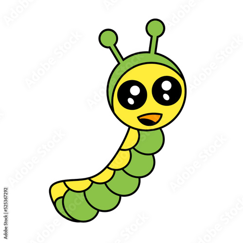Cute cartoon caterpillar wiith smiley face on isolated background