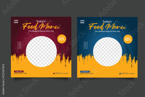 Fast food business promotion social media  post template design, Restaurant healthy burger online sale social media marketing cover or flyer bundle