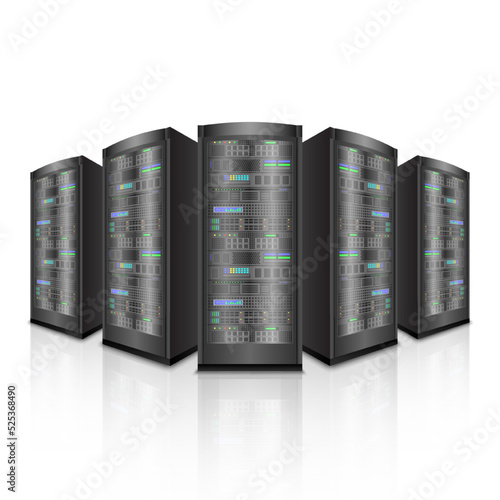 Network servers computer hardware isolated on white background, vector illustration