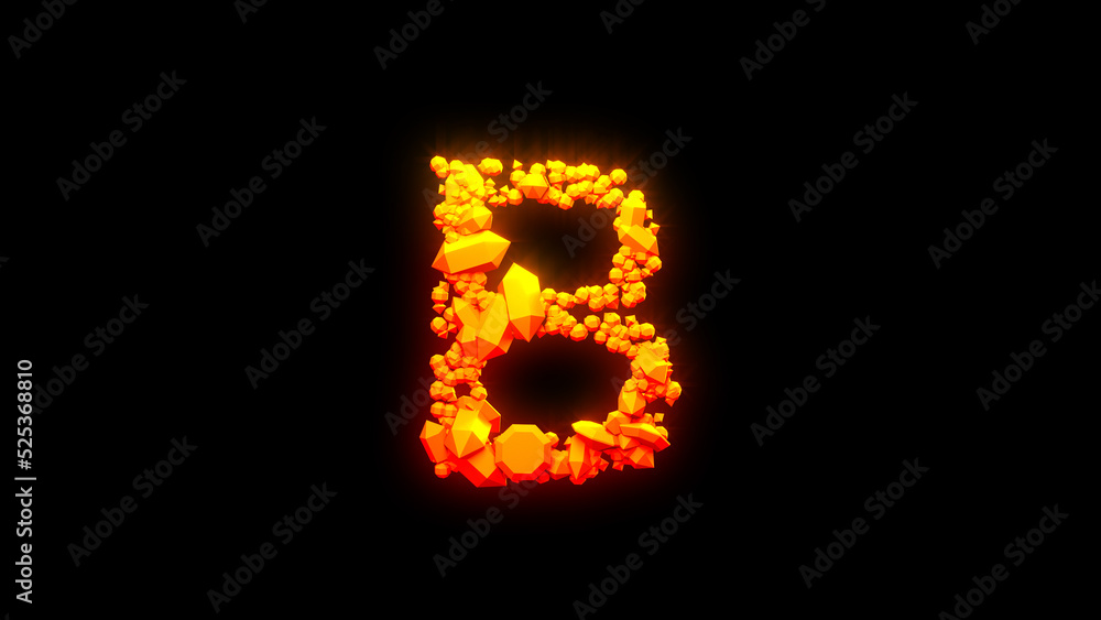 nice burning rocks letter B - burning hot orange - red character, isolated - object 3D rendering