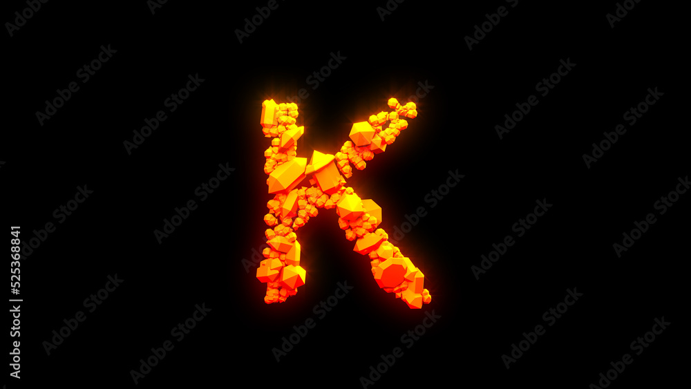nice lava stones letter K - burning hot orange - red character, isolated - object 3D rendering nice lava stones letter K - burning hot orange - red character, isolated - object 3D rendering