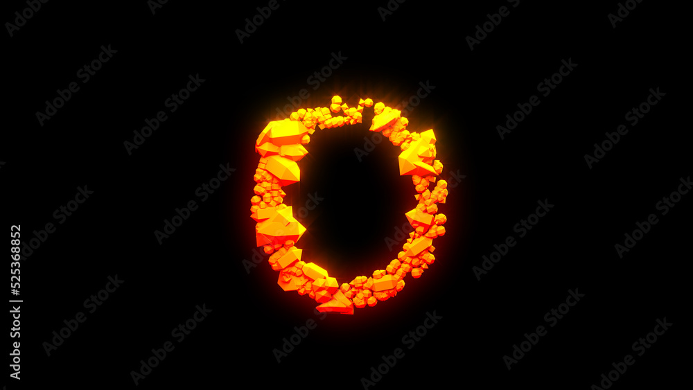 beautiful magmatic rocks letter O - burning hot orange - red character, isolated - object 3D rendering
