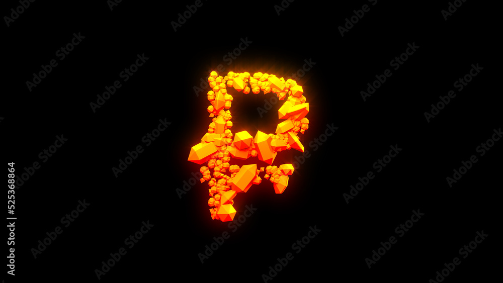 nice burning stones rouble sign - burning hot orange - red character, isolated - object 3D illustration nice burning stones rouble sign - burning hot orange - red character, isolated - object 3D illustration