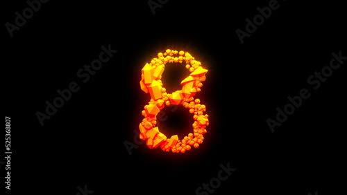 pretty magma rocks number 8 - burning hot orange - red character, isolated - object 3D illustration