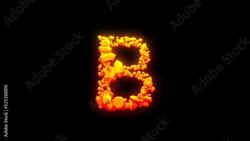 nice burning rocks letter B - burning hot orange - red character, isolated - object 3D rendering