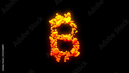 pretty burning rocks bitcoin sign - burning hot orange - red character, isolated - object 3D illustration