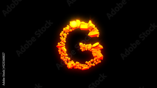 beautiful lava stones letter G - burning hot orange - red character, isolated - object 3D illustration