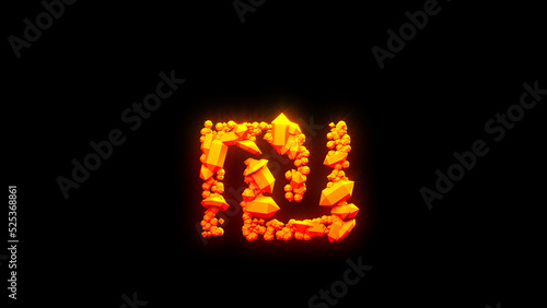 cute lava rocks shekel sign - burning hot orange - red character, isolated - object 3D rendering