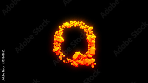 pretty magmatic rocks letter Q - burning hot orange - red character, isolated - object 3D illustration