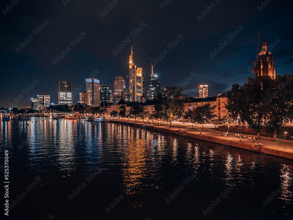 Skyline of Frankfurt am Main in Germany during the night