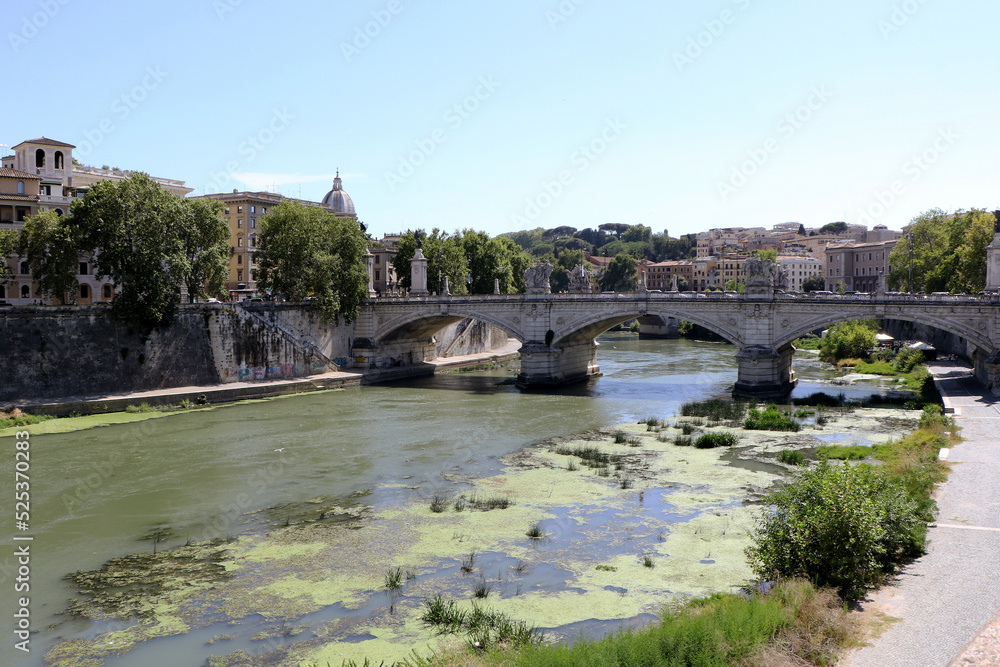 Overview of the River Tiber in the city center of Rome, Italy