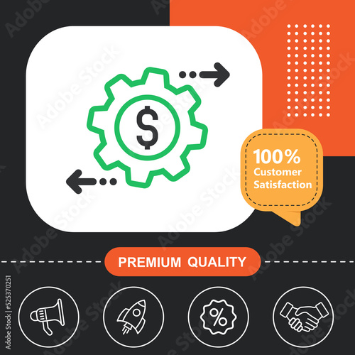 Money gears icon. With orange and black background