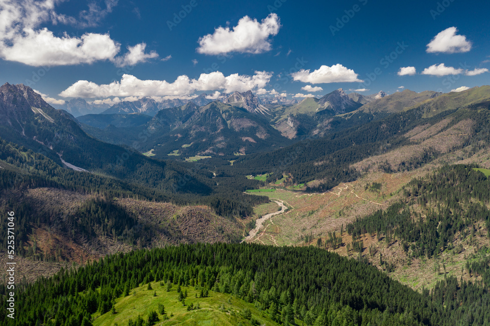 View of the italian dolomites in a summer day from above