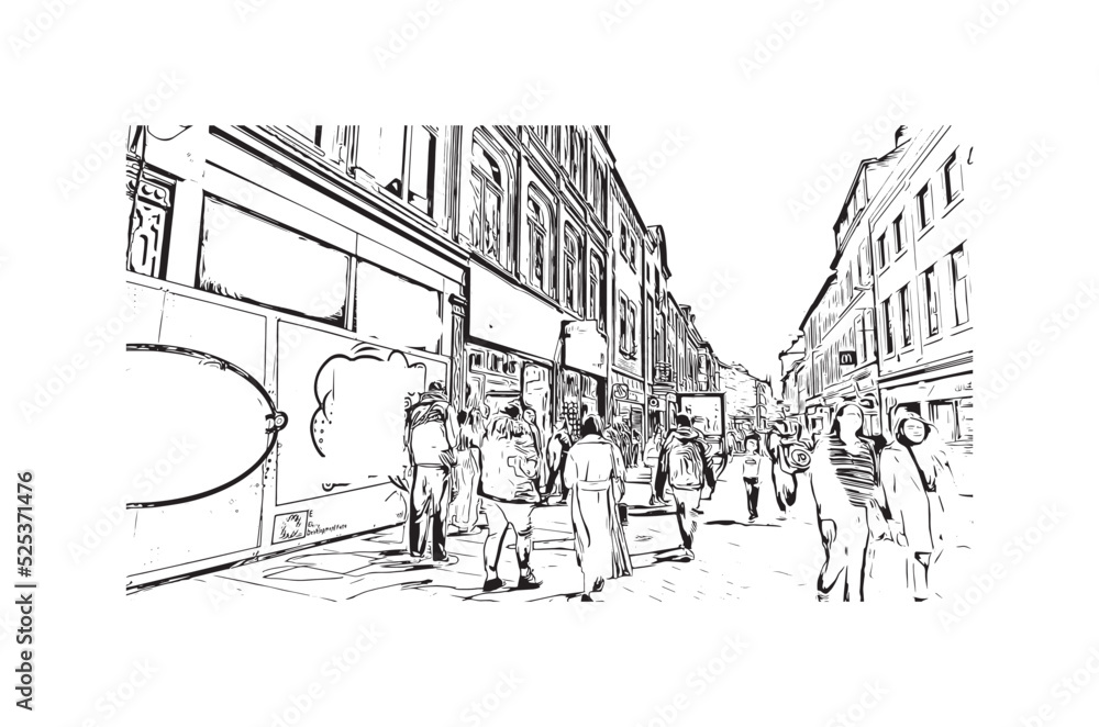 Obraz premium Building view with landmark of Nottingham is a city in central England. Hand drawn sketch illustration in vector.