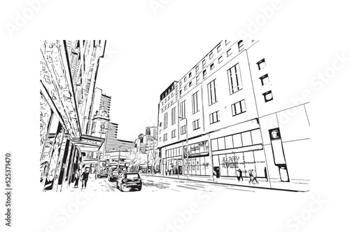 Building view with landmark of Nottingham is a city in central England. Hand drawn sketch illustration in vector.