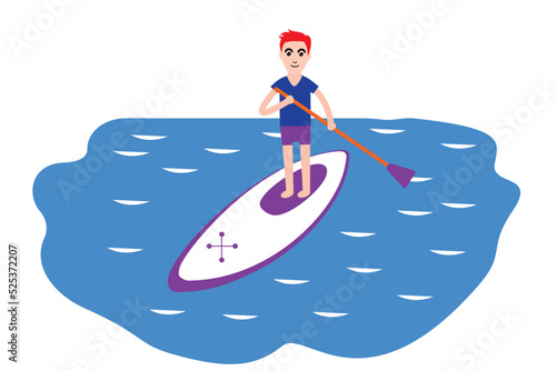 a man on sup board surfing in the sea design vector flat isolated illustration