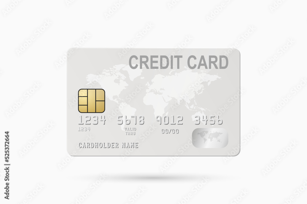 Vector 3d Realistic White Credit Card with Worl Map Isolated on White Background. Design Template of Plastic Credit or Debit Card. Credit Card Payment Concept. Front View Vector 3d Realistic White Credit Card with Worl Map Isolated on White Background. Design Template of Plastic Credit or Debit Card. Credit Card Payment Concept. Front View