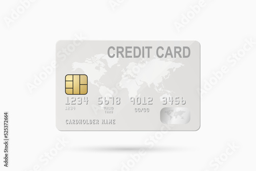 Vector 3d Realistic White Credit Card with Worl Map Isolated on White Background. Design Template of Plastic Credit or Debit Card. Credit Card Payment Concept. Front View