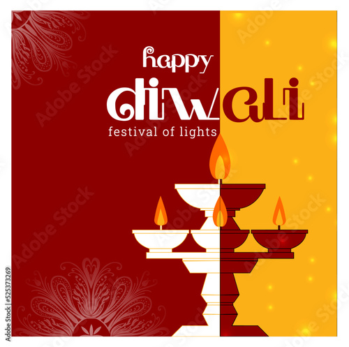 Happy Diwali background with decorative flower and Dia background Design Element Vector Illustration