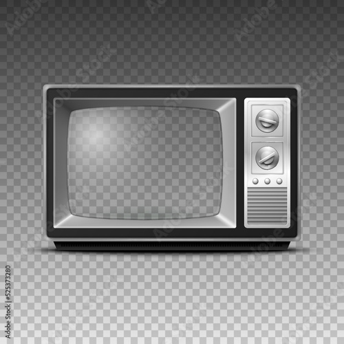 Vector 3d Realistic Retro TV Receiver Closeup Isolated on White. Vintage TV Set. Television, Front View