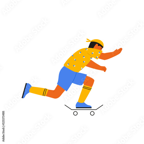 Man character riding skate. Abstract male skater jumping with skateboard, boy teenager with board. Vector illustration