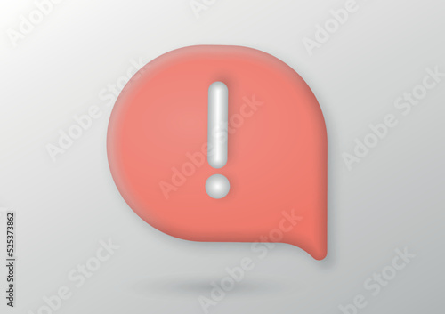 3d Red notification reminder icon chat message of attention alert alarm notice sign. 3d rendering. Vector illustration