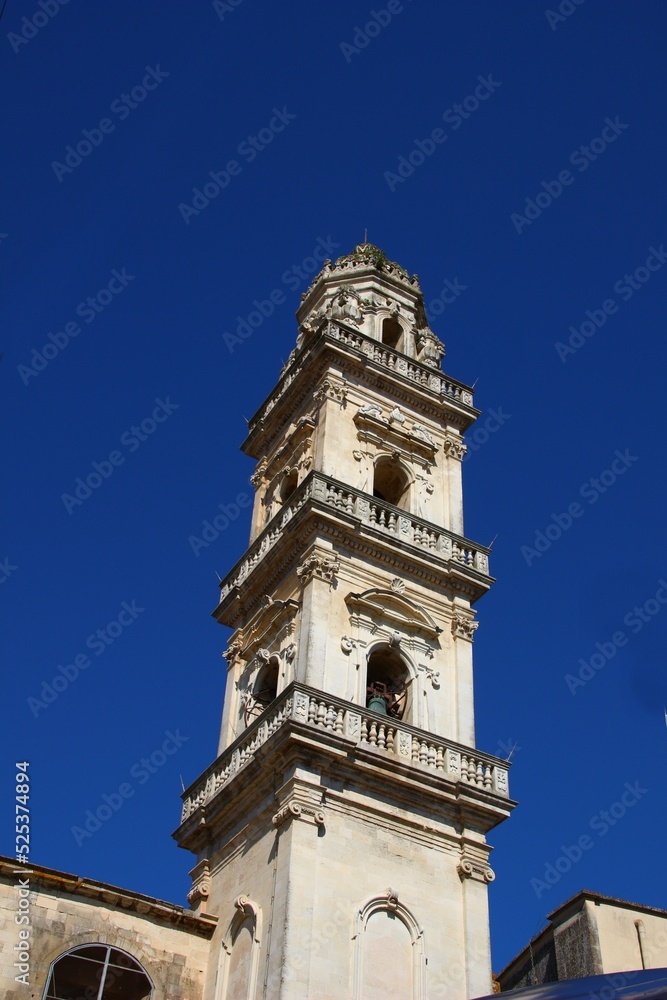 Italy, Salento: Detail of Bell tower of the Church of Maglie.