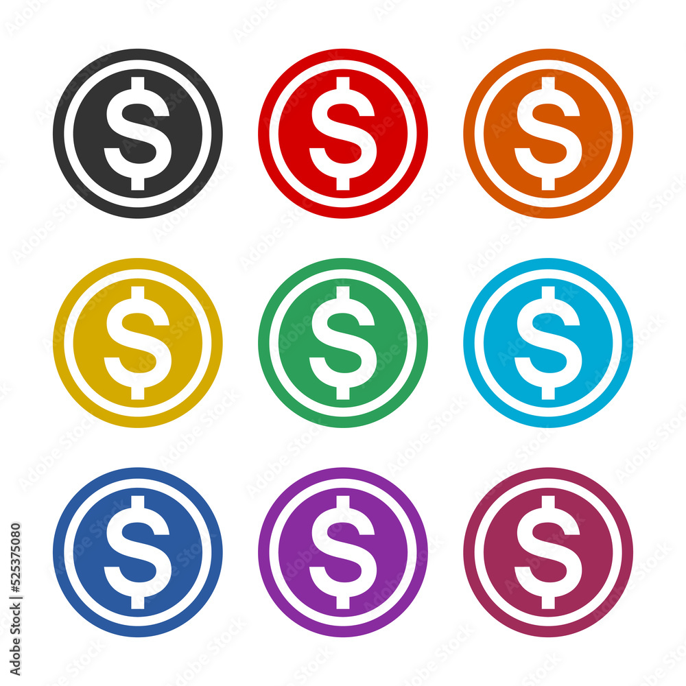 American dollar icon. Set icons colorful American dollar icon. Set icons colorful