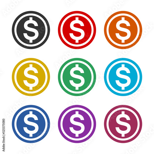 American dollar icon. Set icons colorful