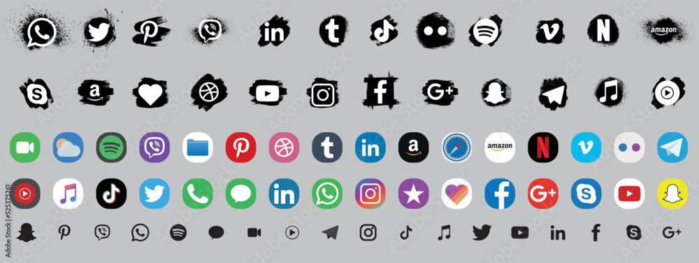 Social media icons. Facebook, Instagram, Twitter, Youtube, Pinterest