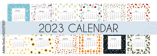 Obraz na plátně 2023 year Calendar 2023 with colorful backgrounds, planner organizer template