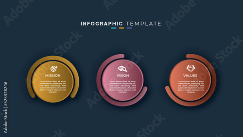 Business organization mission, vision and values creative presentation infographic element