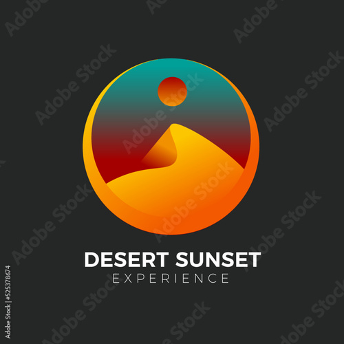 Beautiful illustration of a sunset over the desert with gradient colors