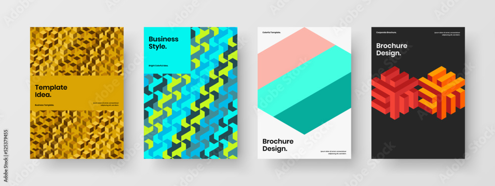 Fototapeta premium Modern mosaic tiles book cover illustration set. Premium corporate brochure design vector layout composition.