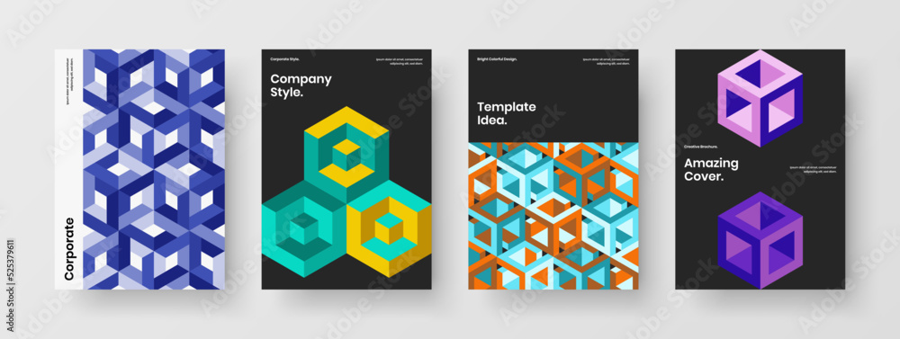 Simple catalog cover A4 vector design concept composition. Fresh mosaic shapes company brochure template bundle.