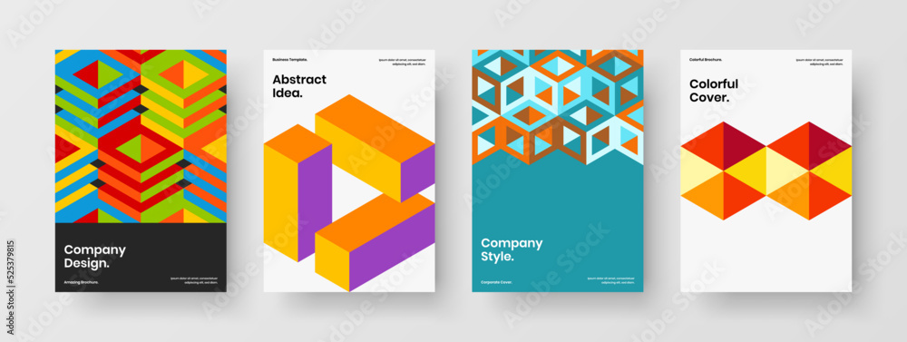 Fresh geometric pattern leaflet template collection. Unique booklet vector design illustration composition.