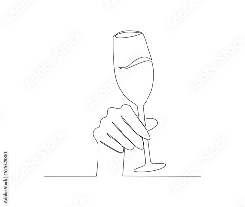 Continuous line drawing of Champagne glass. Minimalist line art drawing vector illustration with active stroke.
