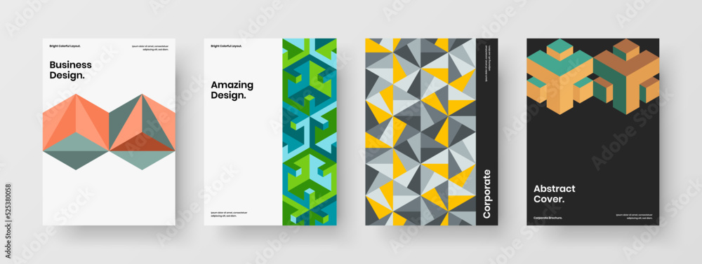 Obraz premium Original mosaic tiles banner illustration bundle. Simple magazine cover A4 vector design template collection.