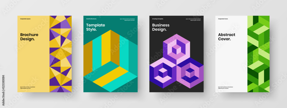 Fototapeta premium Colorful geometric shapes flyer template collection. Premium cover A4 design vector concept composition.