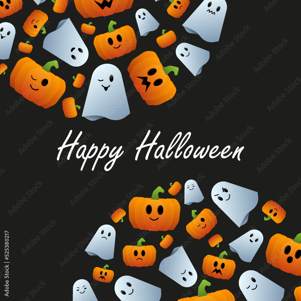 Fototapeta premium Halloween pattern ghost and pumpkin with emotions